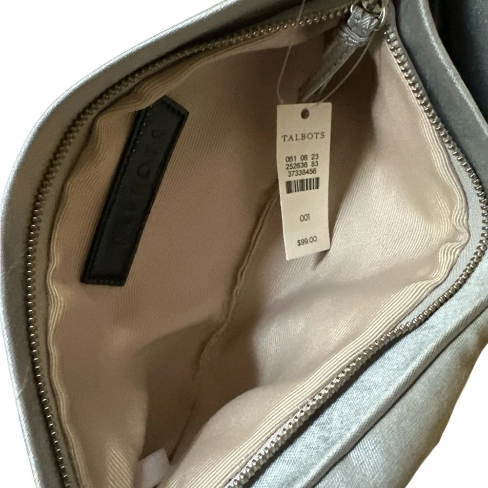 Talbots Chic Silver Satin Knot Clutch – Elegant Evening Bag | New with Tags